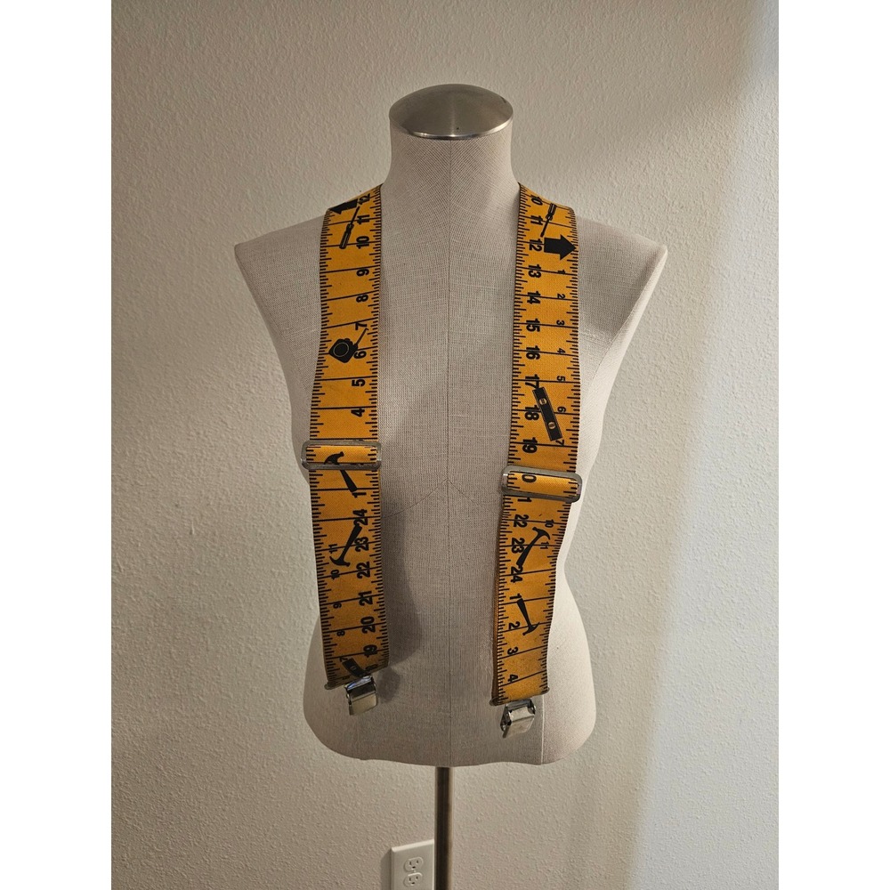 CLC‎ Custom LeatherCraft Mens Yellow Tape Measure Tool Print Suspenders X-Back